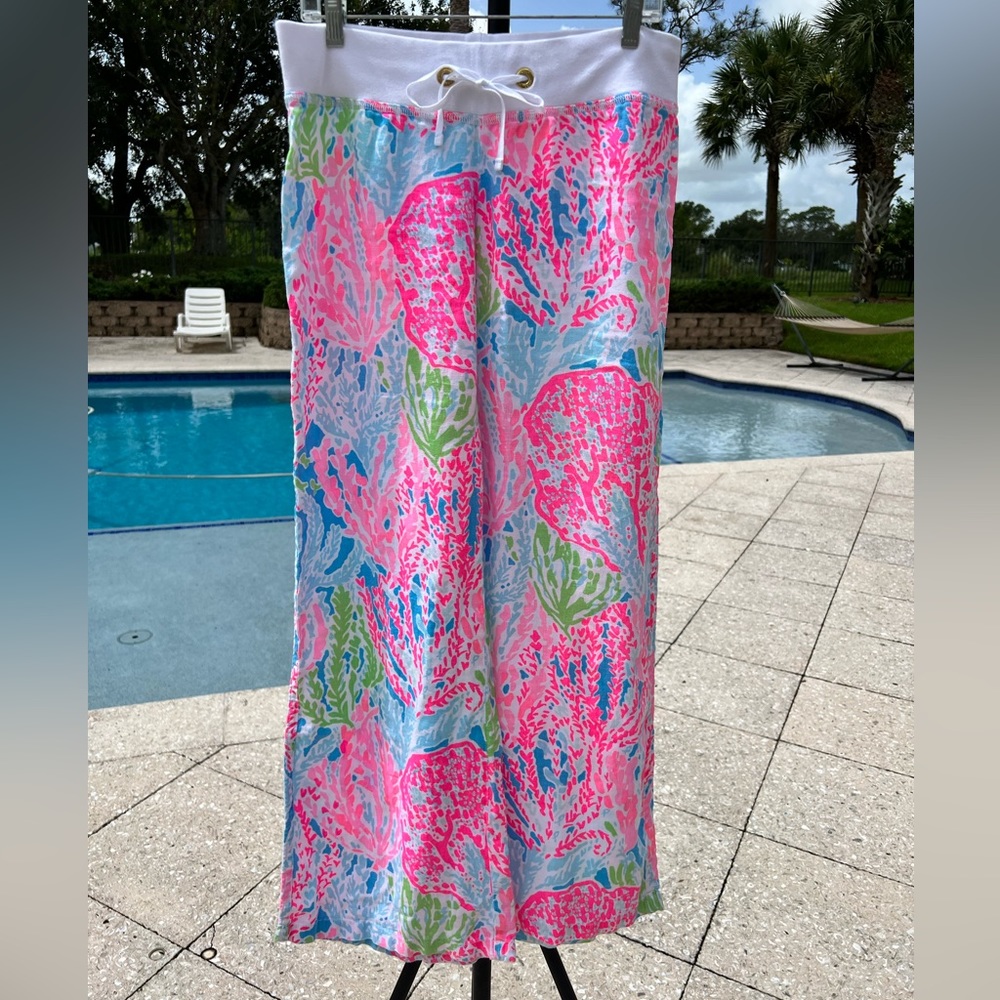 🪸 Lilly Pulitzer Linen Beach Pant in gorgeous HTF Lets Cha Cha print size M EUC